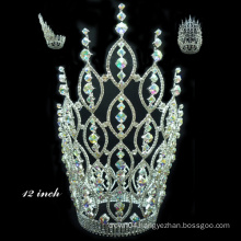 chinese hair accessories silver plated full crystal tall pageant tiara crown